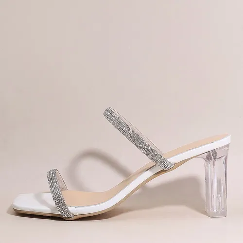 Sandales mules à talons transparents avec strass - SHEIN - Modalova