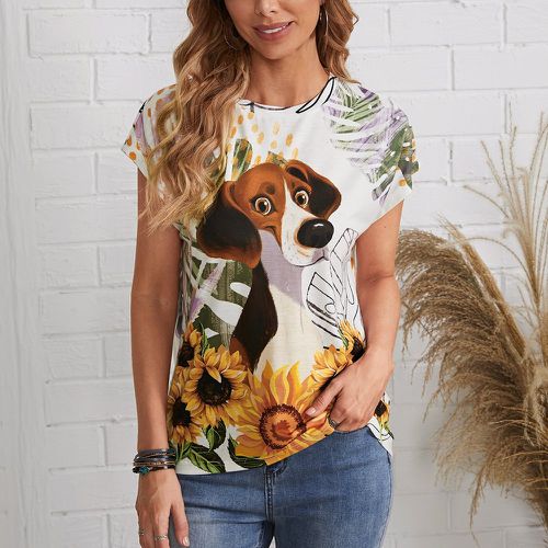 T-shirt à imprimé chien à manches chauve-souris - SHEIN - Modalova