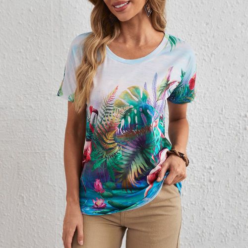 T-shirt à imprimé tropical décolleté - SHEIN - Modalova