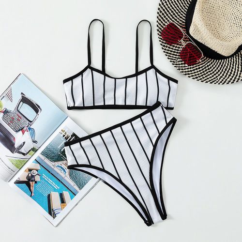 Bikini rayé texturé avec liseré contrastant - SHEIN - Modalova