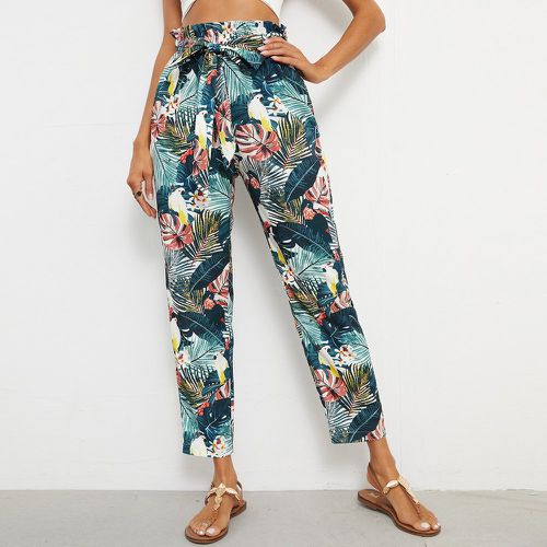 Pantalon avec imprimé tropical à taille froncée ceinturé - SHEIN - Modalova