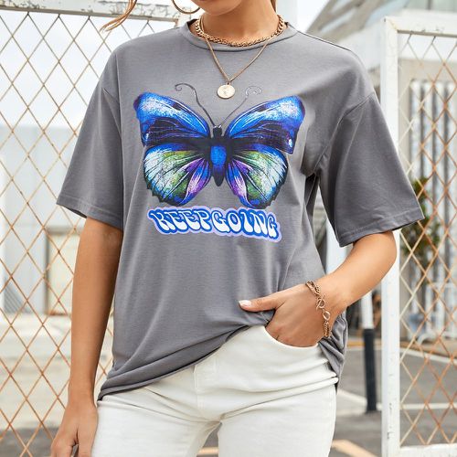 T-shirt long avec motif papillon - SHEIN - Modalova