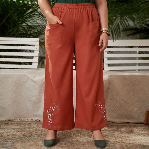 Pantalon ample avec broderie florale et poches - SHEIN - Modalova