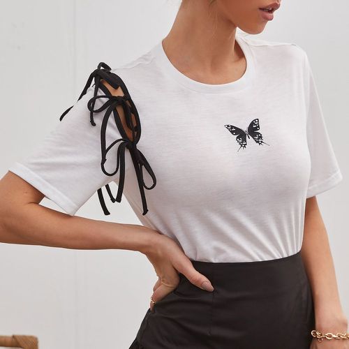 T-shirt à imprimé papillon avec nœud - SHEIN - Modalova