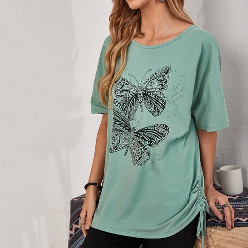 T-shirt à imprimé papillon avec cordon - SHEIN - Modalova