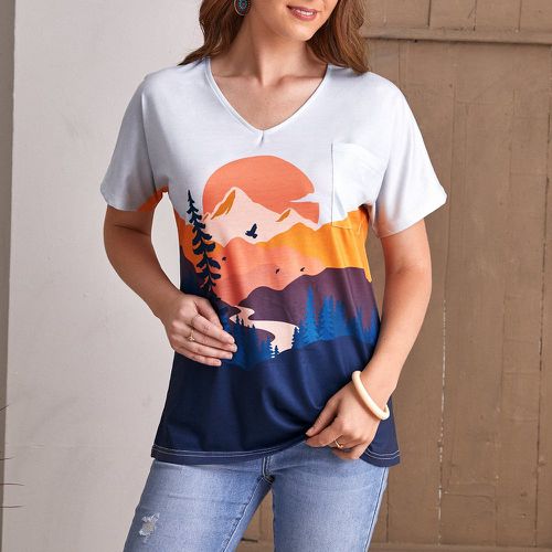 T-Shirts Poche Casual avec imprimé paysage - SHEIN - Modalova