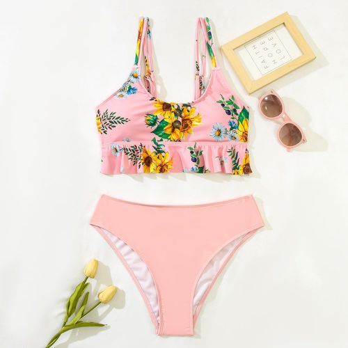 Bikini fleuri avec plis et bouton - SHEIN - Modalova