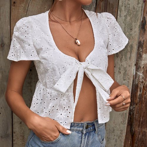 Top avec broderie anglaise et nœud - SHEIN - Modalova