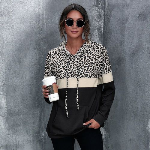 Sweat-shirt à capuche avec blocs de couleurs et motif léopard - SHEIN - Modalova