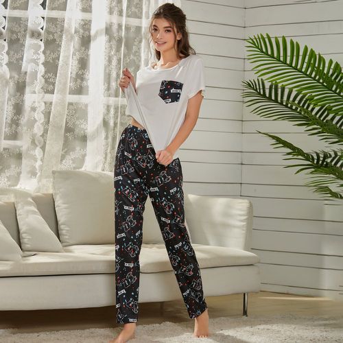 Ensemble de pyjama t-shirt avec poche & Pantalon dessin animé - SHEIN - Modalova