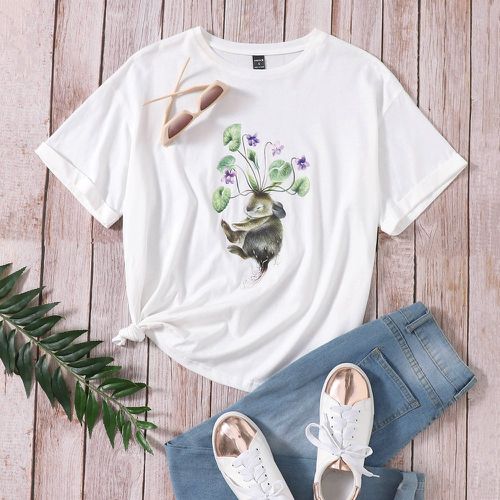 T-shirt fleuri avec imprimé animal - SHEIN - Modalova
