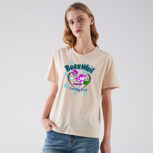 T-shirt à imprimé fleuri et lettre - SHEIN - Modalova
