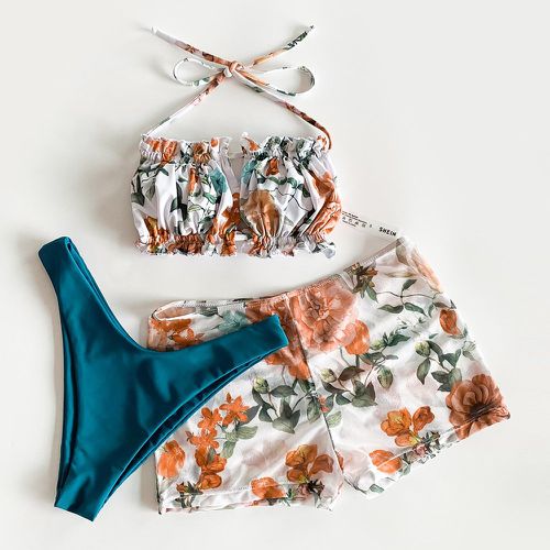 Pièces Bikini bandeau avec imprimé fleur aléatoire & Short de plage - SHEIN - Modalova