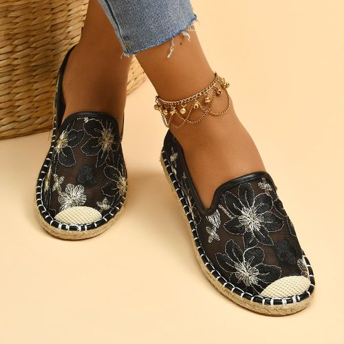Chaussures plates espadrilles avec broderie florale - SHEIN - Modalova