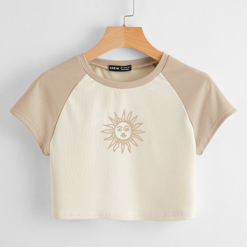 T-shirt de base-ball court côtelé avec imprimé soleil - SHEIN - Modalova