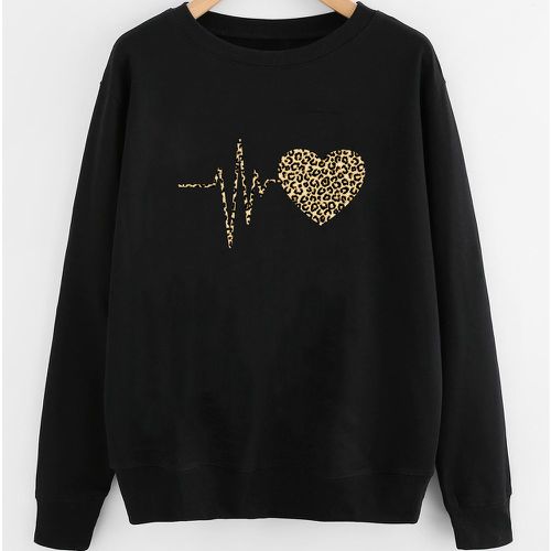 Sweat-shirt avec imprimé léopard et cœur - SHEIN - Modalova