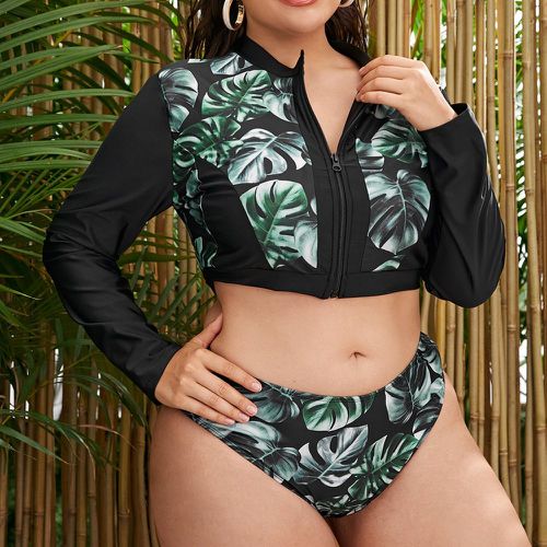 Bikini à imprimé tropical zippé avec manches longues - SHEIN - Modalova