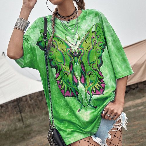 T-shirt oversize tie dye avec imprimé papillon - SHEIN - Modalova