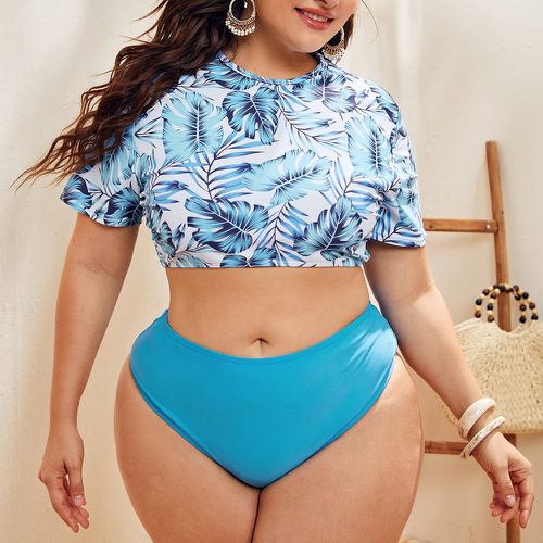 Bikini à imprimé tropical taille haute avec manches courtes - SHEIN - Modalova