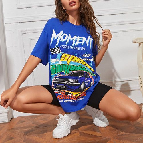 T-shirt avec imprimé lettre et voiture - SHEIN - Modalova