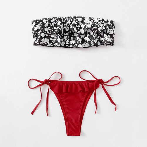 Bikini bandeau fleuri avec plis - SHEIN - Modalova