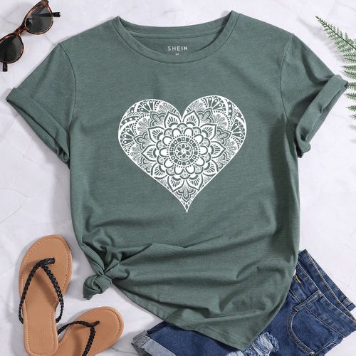 T-shirt à imprimé cœur et mandala - SHEIN - Modalova