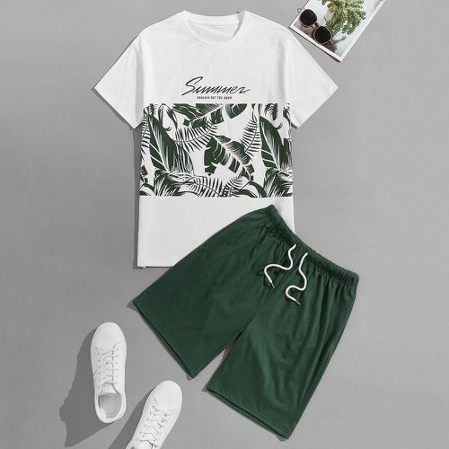 T-shirt à imprimé tropical et lettre & Short à cordon - SHEIN - Modalova