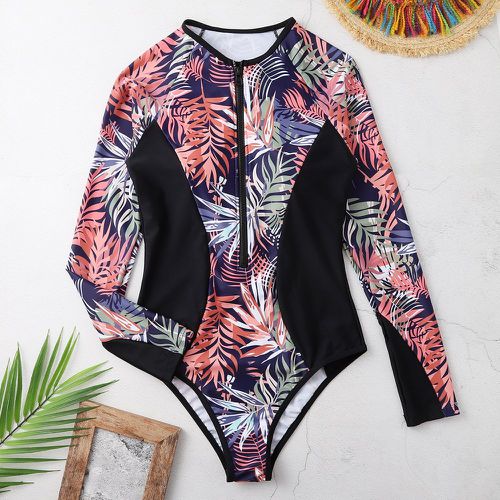 Maillot de bain une pièce à imprimé fleur et tropical zippé - SHEIN - Modalova