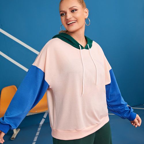 Sweat-shirt à capuche à blocs de couleurs à cordon - SHEIN - Modalova