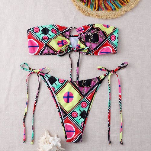 Bikini bandeau avec motif et nœud - SHEIN - Modalova