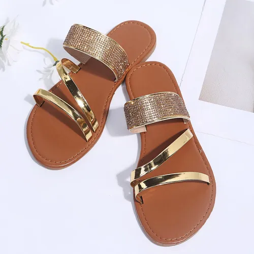 Sandales plates métallique avec strass - SHEIN - Modalova