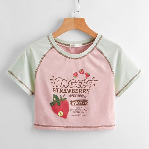 T-shirt à motif fraise et lettres - SHEIN - Modalova