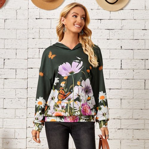 Sweat-shirt à capuche à imprimé papillon et floral - SHEIN - Modalova