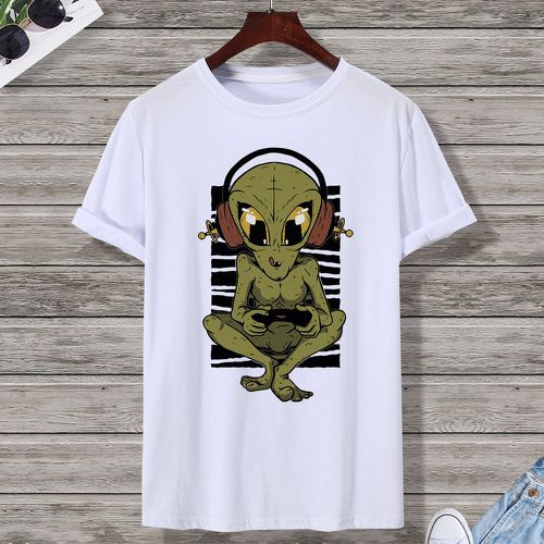 T-shirt à imprimé alien & casque - SHEIN - Modalova