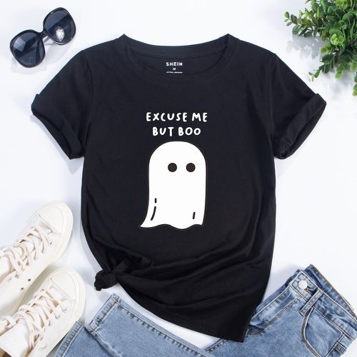 T-shirt avec imprimé slogan et fantôme - SHEIN - Modalova