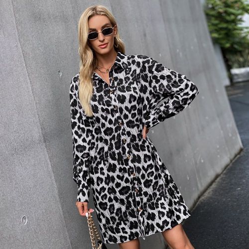Robe chemise à léopard à manches bouffantes - SHEIN - Modalova
