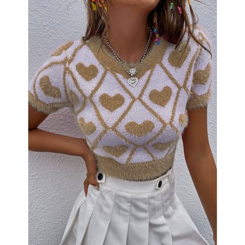 Top court en tricot à motif cœur à carreaux - SHEIN - Modalova