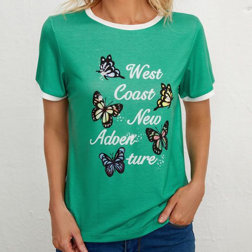 T-shirt à motif papillon et lettre - SHEIN - Modalova