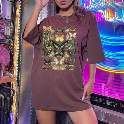 T-shirt oversize à imprimé papillon - SHEIN - Modalova