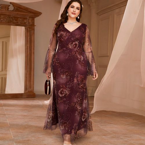 Robe de soirée col en V fleurie en tulle - SHEIN - Modalova