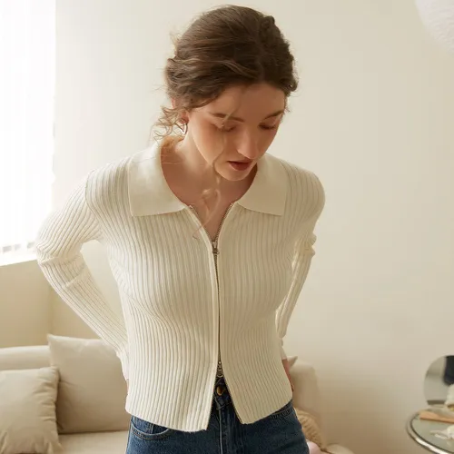 Cardigan zippé côtelé - SHEIN - Modalova