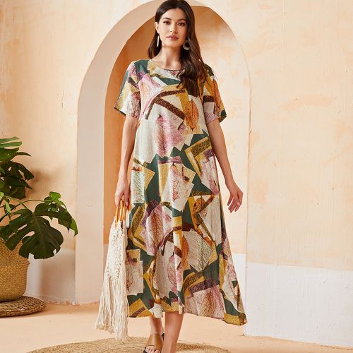 Robe tunique à imprimé feuille à blocs de couleurs - SHEIN - Modalova