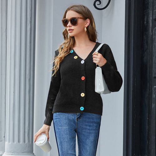 Cardigan versicolore à bouton - SHEIN - Modalova