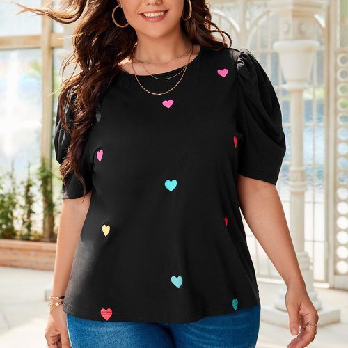 T-shirt à imprimé cœur à manches bouffantes - SHEIN - Modalova