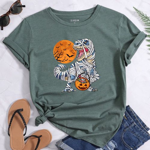 T-shirt dinosaure & halloween à imprimé citrouille - SHEIN - Modalova