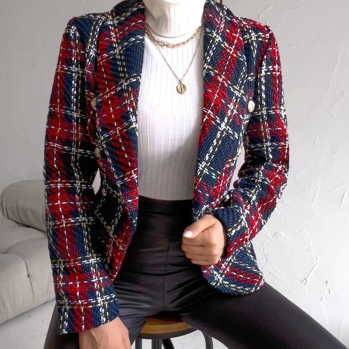Manteau à carreaux à col châle à bouton en tweed - SHEIN - Modalova