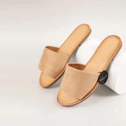 Sandales plates en suédine à bout ouvert à bande large - SHEIN - Modalova