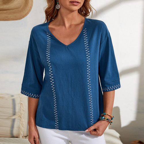 Blouse à broderie col en V - SHEIN - Modalova