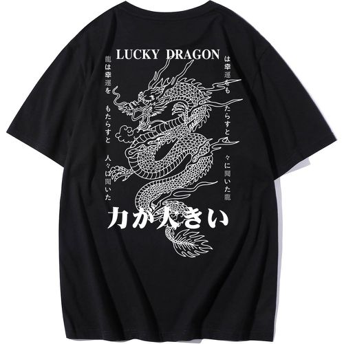 T-shirt avec motif lettre japonaise et dragon - SHEIN - Modalova