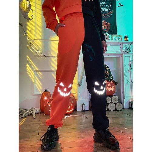 Pantalon de survêtement bicolore réfléchissant à imprimé citrouille halloween - SHEIN - Modalova